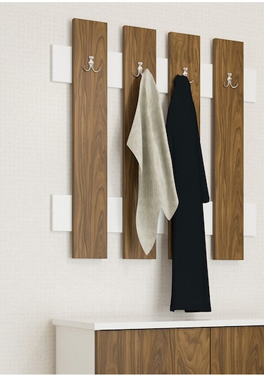 Askılık Duvar Askılığı Portmanto Antre Askılık Vestiyer Anahtarlık Ceviz - Beyaz