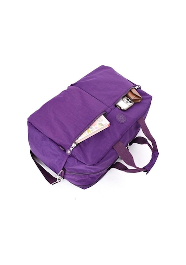 Seyehat Spor Çantası Kabin Boy Valiz 45 35 Cm Omuz Ve Çapraz Askılı Hafif Klinkır Çanta Su İtici Mor