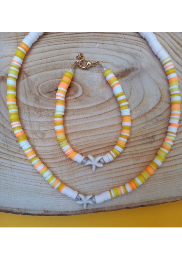 Sarı Deniz Yıldızı Fimo Kolye Bileklik Set Kolye PYTKFMKLYBLK32