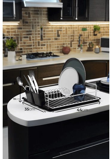 Tek Katlı Beyaz Bulaşıklık Dayanıklı Paslanmaz Termoplastik Kaplama Bulaşık Sepeti, Tepsili, Tabak Ve Kaşık Kurutmalık Beyaz - Siyah