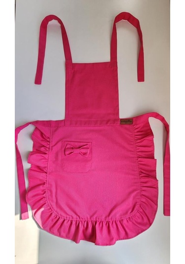 Keten Fırfırlı Bohem Mutfak Önlüğü Fuşya