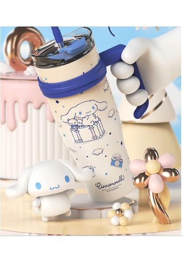 Xıxun Yeni Karikatür 304 Paslanmaz Çelik Büyük Kapasiteli Yalıtımlı Su Pipetli Bardak Beyaz Tarçın Köpek