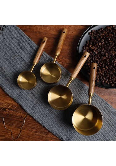4'lü Ahşap Saplı Gold Lüks Ölçü Kaşığı - Ölçü Kabı