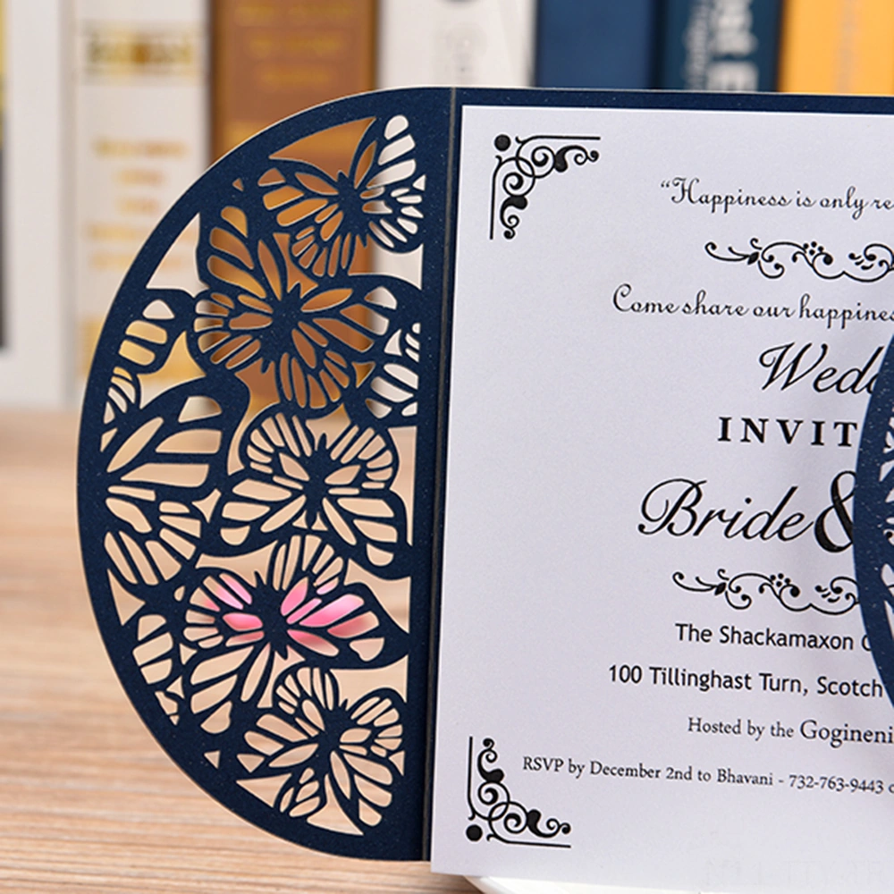 Dianziye 10'lu Deniz Mavisi Davetiye Seti - Zırhlı Kapak + İç Kart, Gelinlik-düğün-doğum Günü, Nakışlı Desenli, İnci Kağıt, Özel Etkili Davetler