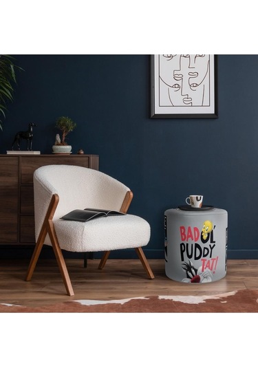 Grey Tweety Puf Warner Bros Lisanslı Ürün, Süet Kumaş, Uluslararası Solmama Sertifikası Çok Renkli