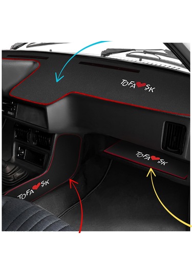 Tofaş Düşük Alçak Torpido Koruma Halısı & Vites Konsol Yan Halısı & Torpido Alt Sehpa Örtüsü Siyah
