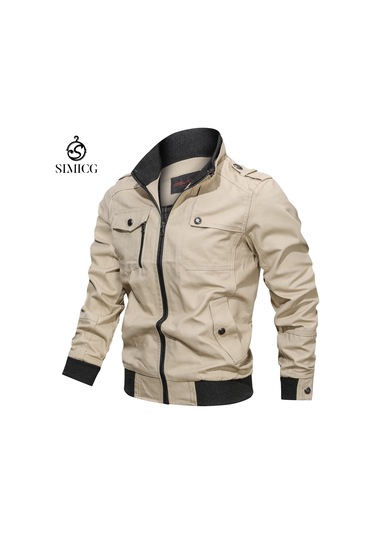 Rahat Dik Yaka Retro Saf Pamuklu Yıkanmış Erkek Ceket Haki