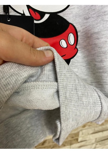 Aysbebe Mickey Baskılı Kız Çocuk Sweatshirt Açık Gri AY-M7S10084-88467