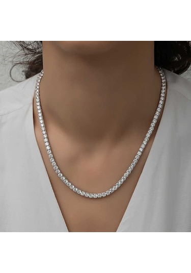 Artsmagazinmücevher Gümüş 6 Mm Beyaz Taşlı Su Yolu Kadın Kolye