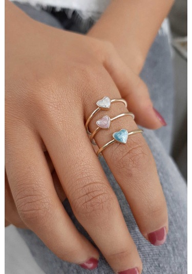 Fiyonk Kuyumculuk 14 Ayar Altın Kalpli Renkli Yüzük 001