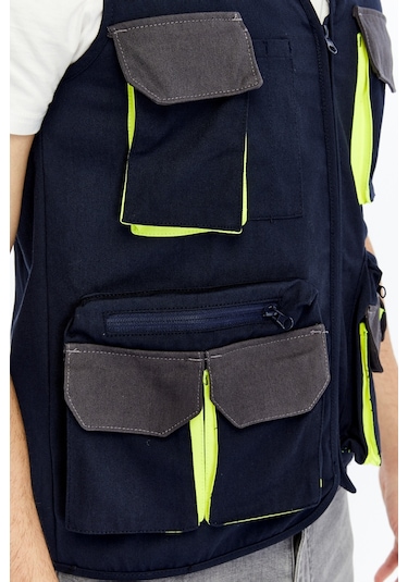 Uniprom İş Yeleği Lizbon Plus Model Çok Cepli Harman Kumaş Lacivert