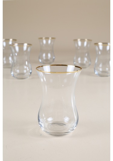 Rakle Pure Altın Yaldızlı İthal İnce 6'lı Çay Bardağı Seti 165 Cc Renkli