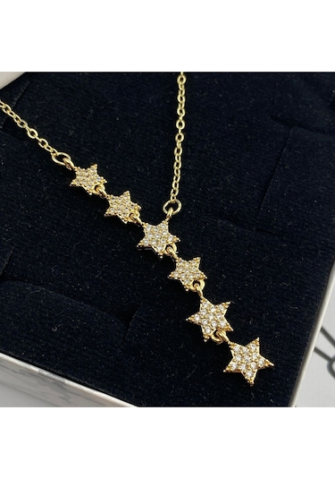 Yıldızlı Kolye Kayan Yıldız Kolye Çelik Gold 45+5cm Gold