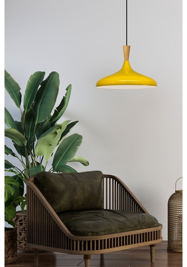 Açık Sarı Ahşap Huni Tekli Avize Sarkıt Salon Mutfak Cafe Butik Lamba Aydınlatma Avizeler Açık Sarı