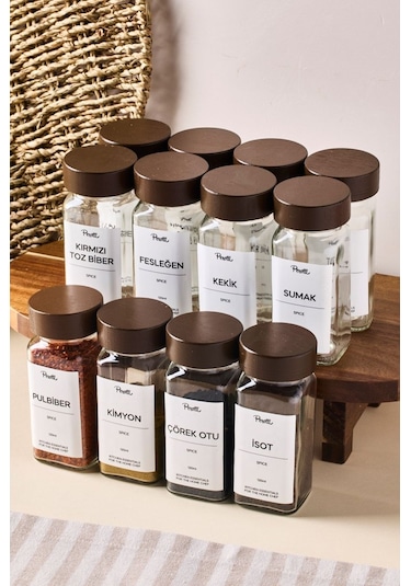 Perotti Raul Woody 12'li Akasya Kapak Baharatlık Seti 120ml + 30 Etiket 16779 Kahverengi