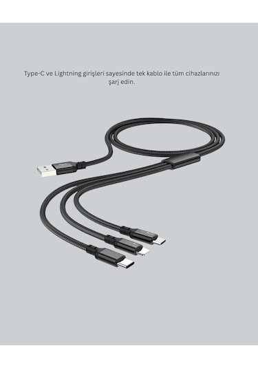 3 Ü 1 Arada Hızlı Şarj Kablosu