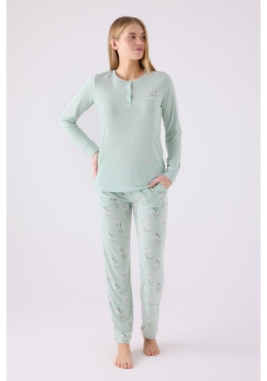 Arnetta 3063 Uzun Kol Kadın Pijama Takımı Yeşil