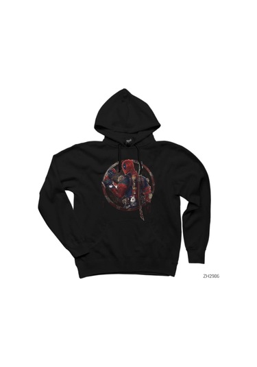 Deadpool Distorted Siyah Kapşonlu Sweatshirt Hoodie Siyah