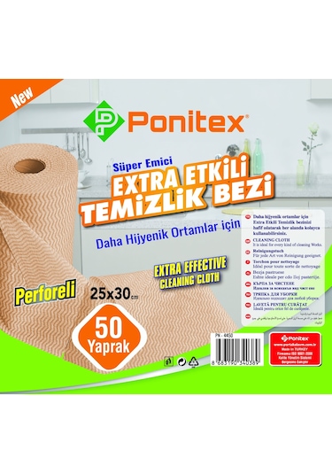 Ponitex Süper Emici Perforeli Pratik Hassas Temizlik Bezi 4 Adet 50 Yaprak 25 x 30 CM