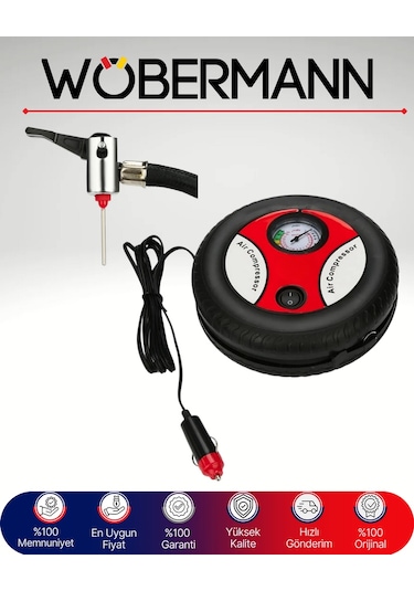 Wöbermann 12v Çift Silindirli Otomatik Hava Kompresörü Pompa 260 Psı Taşınabilir Araç Lastik Şişirici