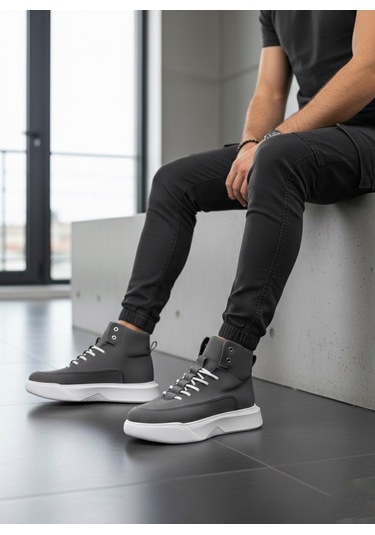 Ba0321 Gizli Bağcıklı Erkek Füme Beyaz Taban Spor Bot Füme