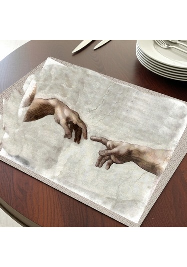 Kavuşamayan Eller Tasarımlı Amerikan Servis, Tabak Altlığı & Şık Masa Dekoru, Ev Hediyesi, 2 Adet Krem