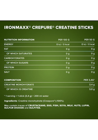 Ironmaxx Creatine Creapure Sticks 30x3,4g Aromasız