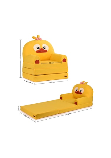 Portatif Katlanabilir Sevimli Çocuk Koltuğu - 3 Katlı Çocuk Yatak Koltuk - Taşınabilir Bebek Koltuğu Sarı Beyaz