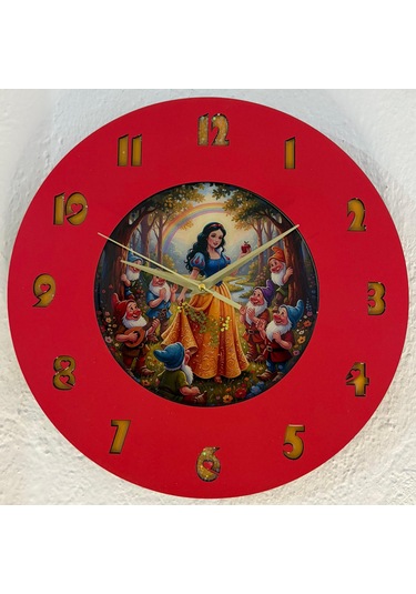 Kişiye Özel İsimli Çocuk Odası Duvar Saati Epoksi Dolgulu 35 Cm Masallar Serisi Kırmızı - Turuncu