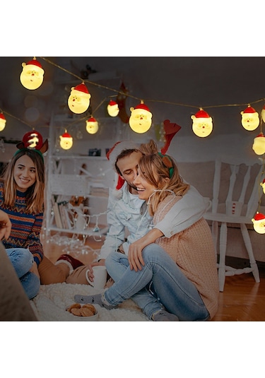 Kosona Noel Gönüllü Şapka Desenli Led Işık Zinciri - 3 Metre 20 Ampul Renkli Pilli Noel Dekorasyon Aydınlatması Pil Dahil Değil