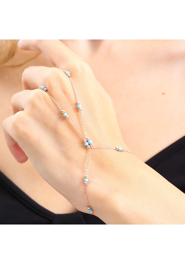 Turkuaz Boncuk Detay Rose Renk Gümüş Şahmeran Rose Gold