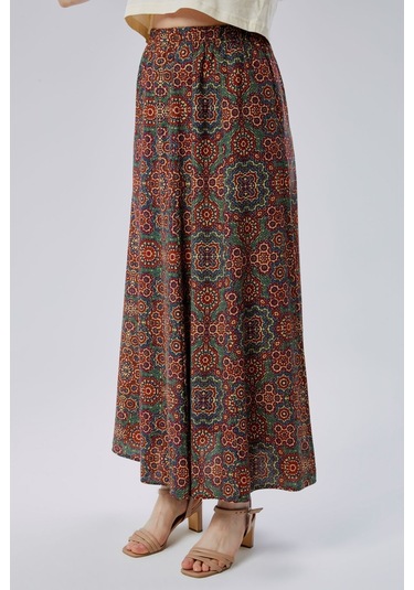 Nurören Viskon Kumaş 8 Parça Uzun Kadın Etek- Turuncu Turuncu