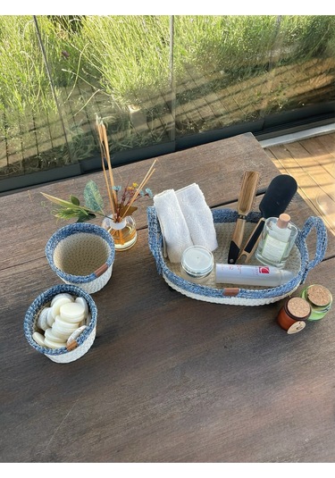 3'lü Düzenleyici Sepet Set Leke Tutmaz Mavi - Beyaz Beyaz - Mavi