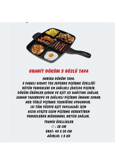 Nurgaz Granit Döküm 5 Gözlü  Tava Çok Renkli