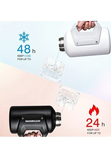 Novahub Kulplu Yalıtımlı Su Şişesi, 1183ml, Çift Katmanlı Pipetli Vakumlu Termos Beyaz Renk Beyaz