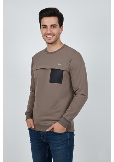 Baglan Erkek Mevsimlik Sıfır Yaka Sweatshirt Bgl-st04864 Açık Kahverengi