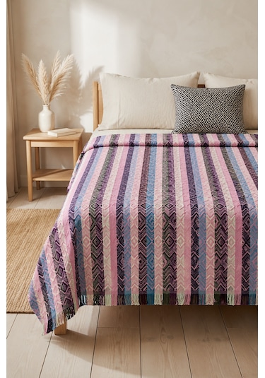Dokuma Pike Çiftkişilik 200x220 Çok Amaçlı Bohem Yatak Örtüsü Berry Mix