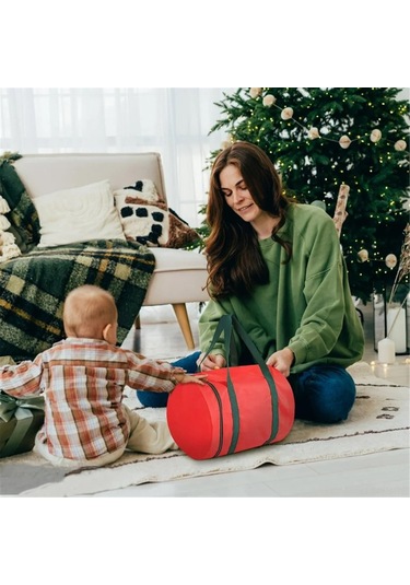 Yunboo 600d Oxford Kumaş Noel Işık Depolama Çantası - Sulu Dayanıklı, Taşınabilir, Boşluk Tasarrufu Yuvarlak Noel Aydınlatma Saklama Çantası Kırmızı