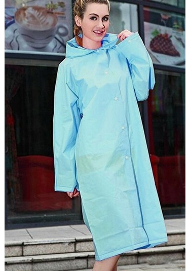 Kadın Erkek Yağmurluk Kapüşonlu Çıtçıtlı Eva Bebe Mavi Yağmurluk Bebek Mavi
