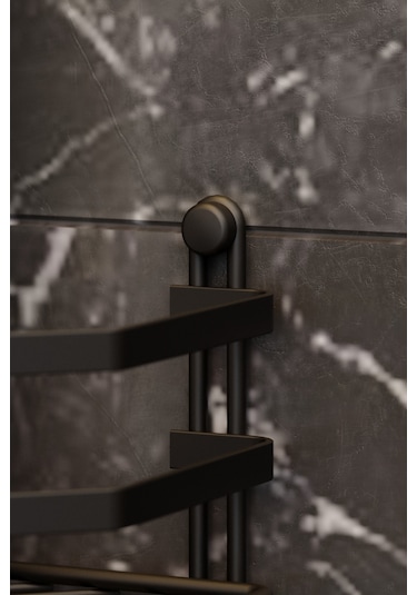 Teknotel Üç Katlı Kancalı Banyo Köşe Rafı Mat Siyah Es076H Siyah