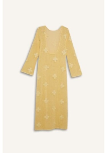 Defacto Regular Fit Uzun Kollu Dantelli Maxi Plaj Elbisesi-fall İn Love E0603ax25smyl118 Sarı