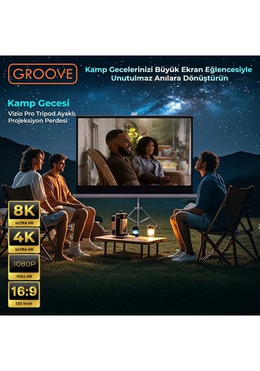 Groove Vizio Pro 120 Inch 265x150cm Blackout Işık Geçirmez Tripod Ayaklı Projeksiyon Perdesi