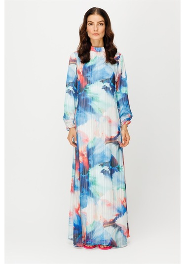 Emprime Şifon Yandan Bağlamalı Elbise Mavi-mavi Mavi