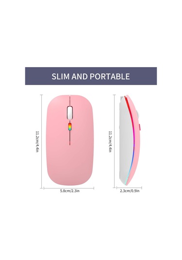 2.4g Şarj Edilebilir Kablosuz Fare Ergonomik Usb Alıcılı Daha Az Gürültülü Fare Pembe Diğer