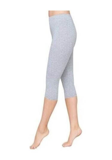 Kadın Siyah Penye Elastan Düz Desensiz Yüksek Bel Dizaltı Kapri Tayt Gri