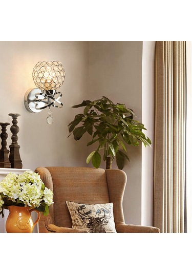 Symbee Gümüş Kristal Asma Lambası - Yatak Odası Mutfak Salon Duvar Aydınlatması - Avrupa Standartı E27 Lamba Tabanı Işık Kaynağı Hariç Beyaz