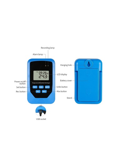 Mini Usb Nem Sıcaklık Veri Kaydedici Rh Temp Datalogger Mavi