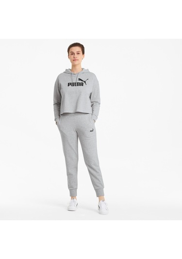 Puma Cropped Logo Tr Kadın Gri Kapüşonlu Sweatshirt Gri