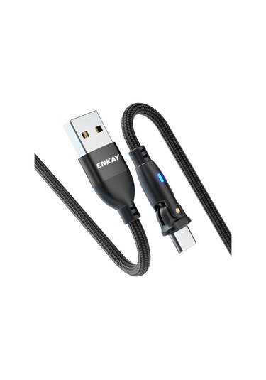 Enkay 180 Derece Dönen Usb To Type-c 3a Hızlı Şarj Veri Kablosu Led Işık İle, Uzunluk: 2m Kırmızı