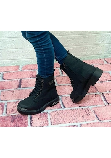 Hammerjack 17600.F Siyah Hakiki Deri Fermuarlı Bağcıklı Çocuk Bot